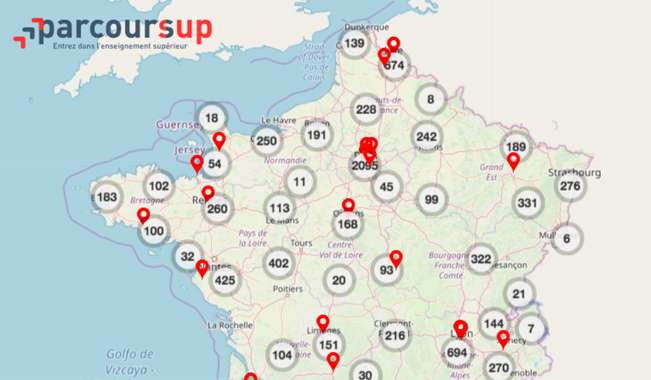 Carte interactive Parcoursup, trouvez votre formation